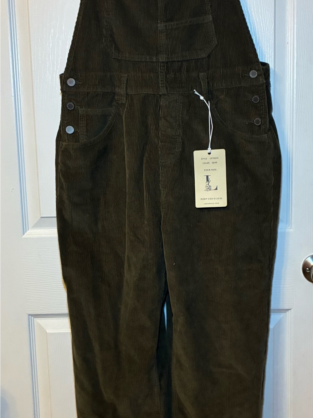 Lana Roux women’s relaxed, fit size large green corduroy overalls